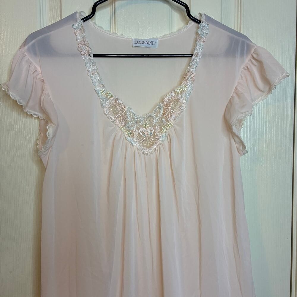 Lorraine Pink Nightgown Medium Sheer Vintage Embroidered Floral Sexy Cottagecore